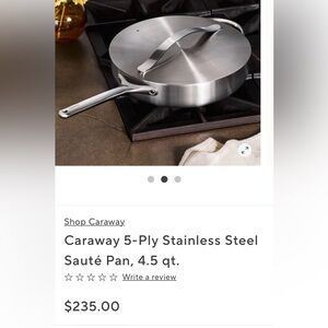 🏷️ NWT. Caraway 4.5 qt Sauté Pan with Lid. Stainless Steel.